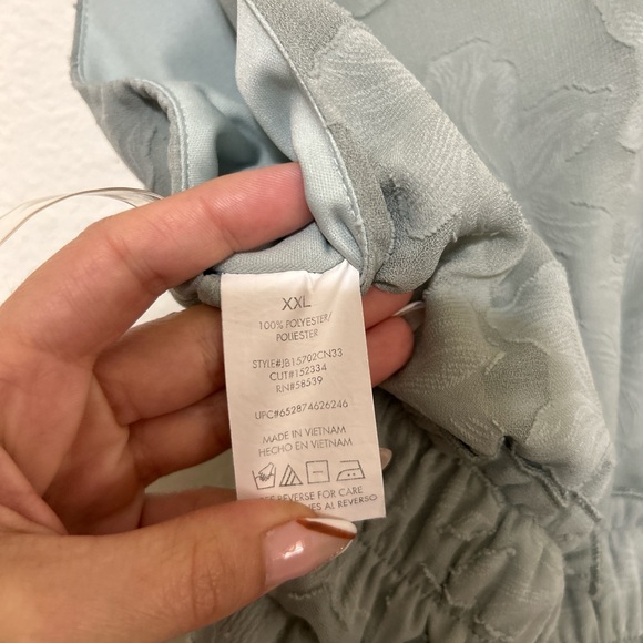 Speechless XXL Sage Green Floral Jacquard Tie-Shoulder Mini Dress Plus - Picture 7 of 8